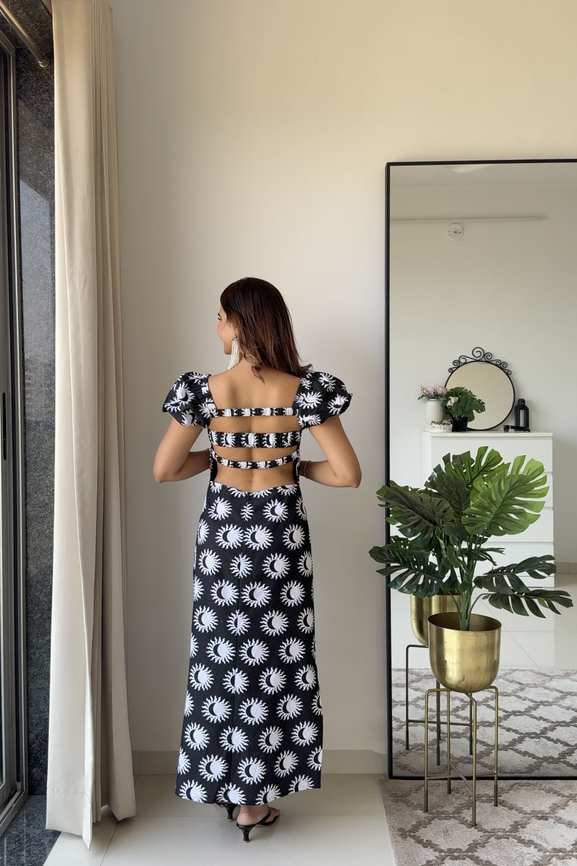 Printed Backless Maxi Dress