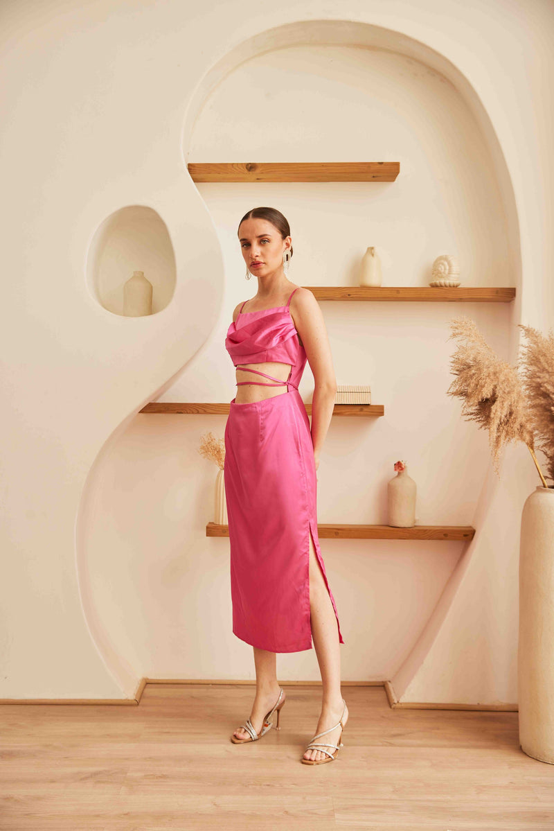 Satin Maxi with Cut Outs | Pink Pink Party Wear Dress