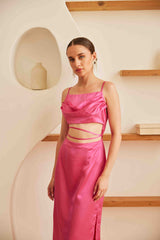 Satin Maxi with Cut Outs | Pink Pink Party Wear Dress