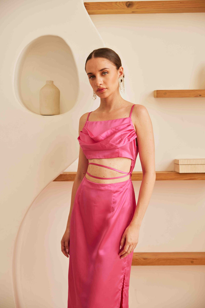 Satin Maxi with Cut Outs | Pink Pink Party Wear Dress