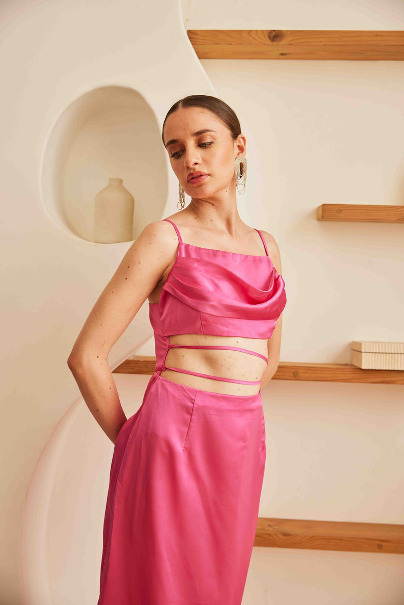 Satin Maxi with Cut Outs | Pink Pink Party Wear Dress
