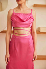 Satin Maxi with Cut Outs | Pink Pink Party Wear Dress