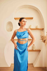 Satin Maxi with Cut Outs | Blue