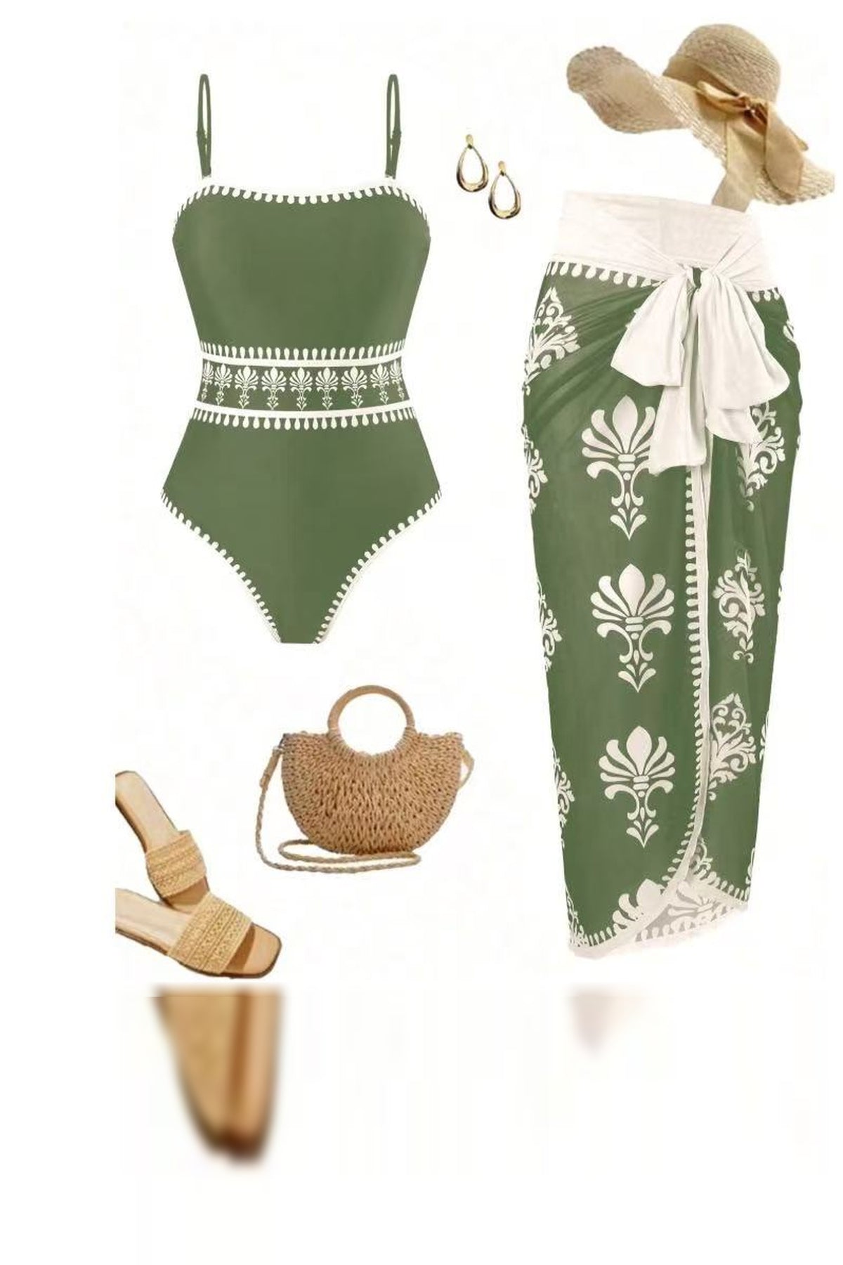 Printed Swimsuit with Sarong