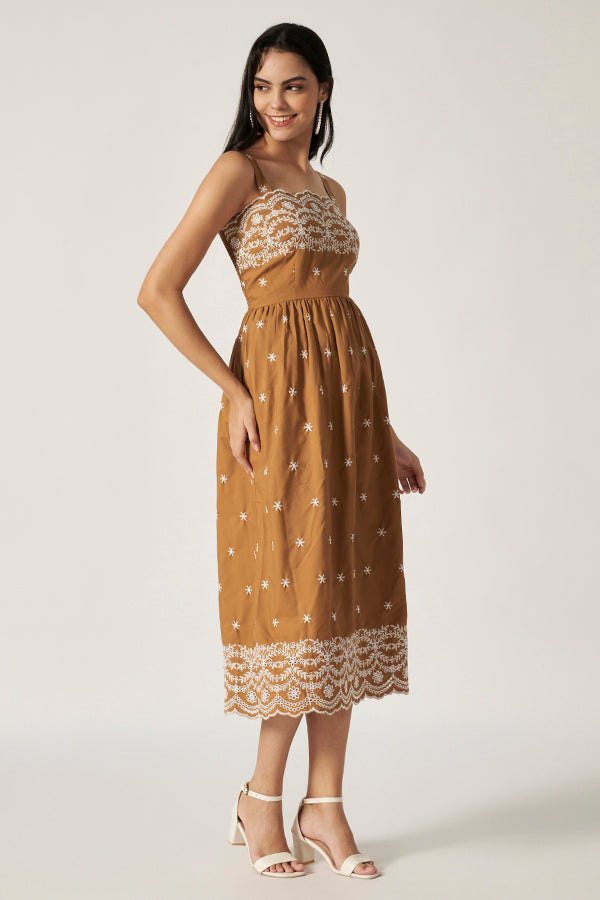 Maxi Dress With Embroidery | Brown