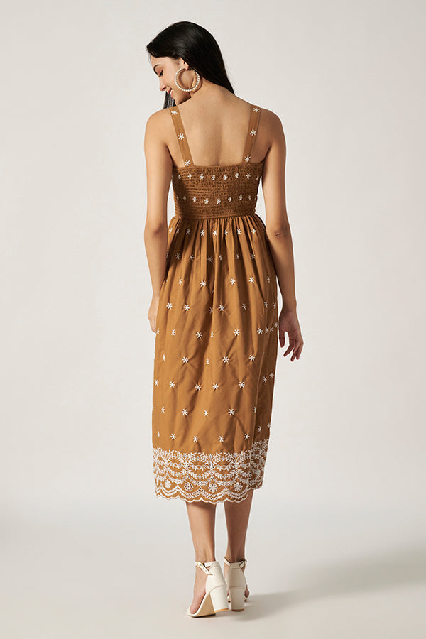 Maxi Dress With Embroidery | Brown