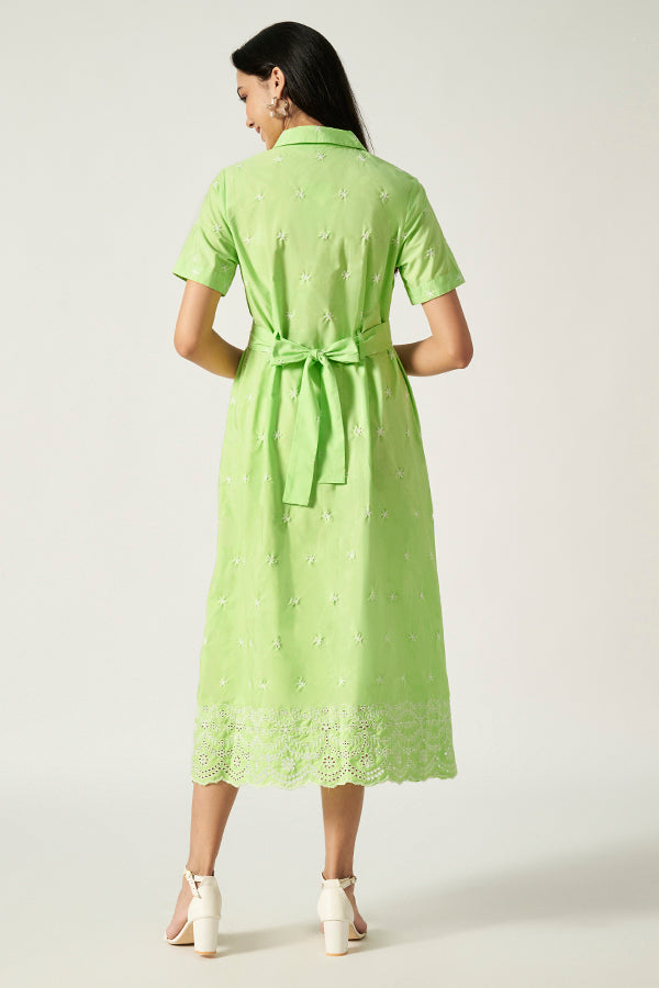 Embroidery Maxi With Belt | Green