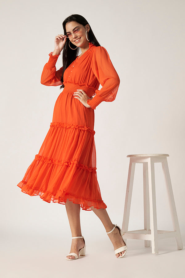 Textured Maxi Dress | Tangerine