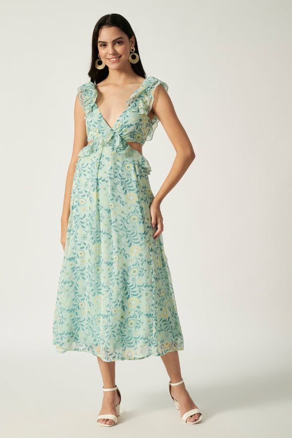 Printed Cut - Out Maxi Dress