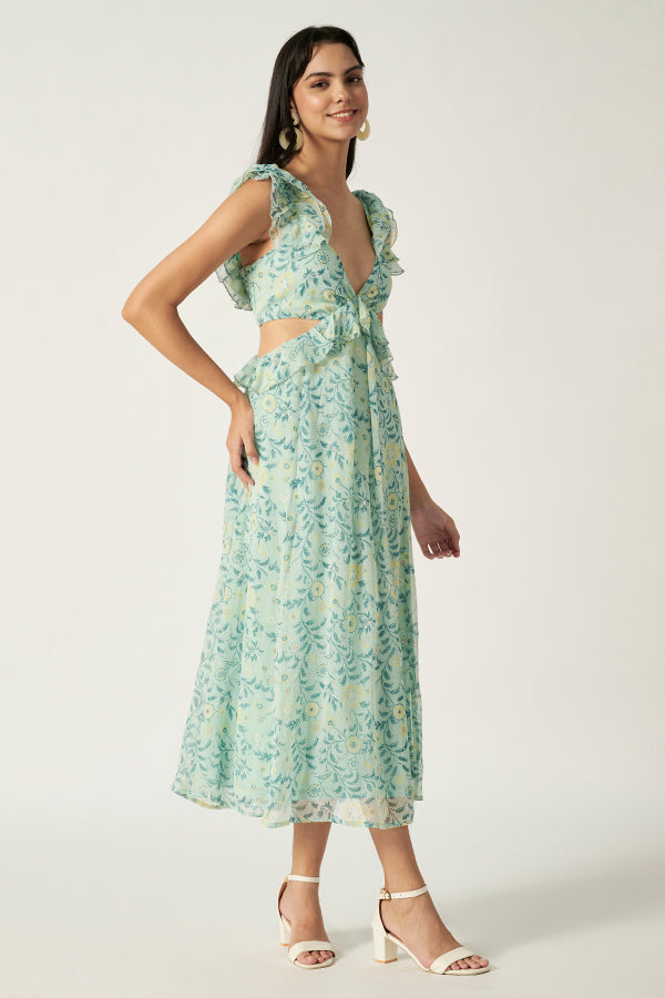 Printed Cut - Out Maxi Dress