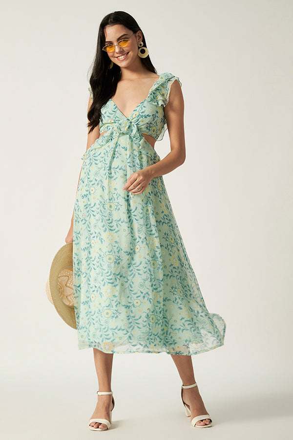Printed Cut - Out Maxi Dress