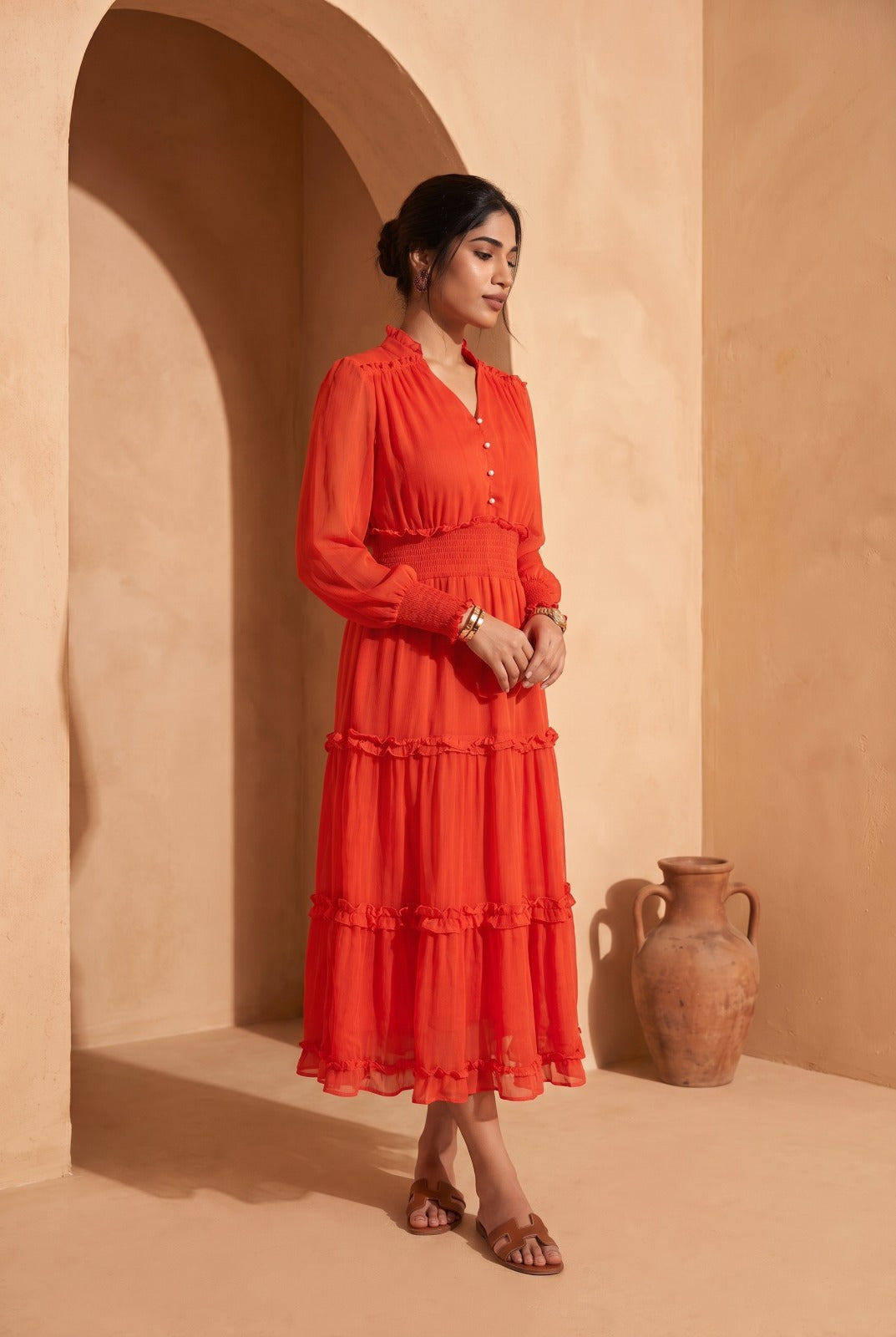 Textured Maxi Dress | Tangerine