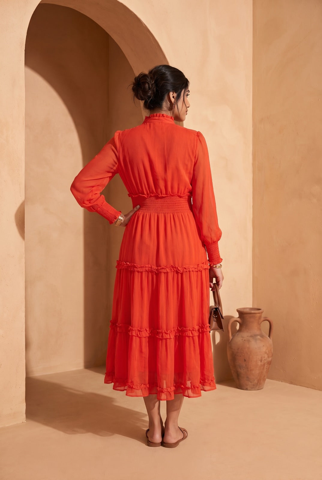 Textured Maxi Dress | Tangerine