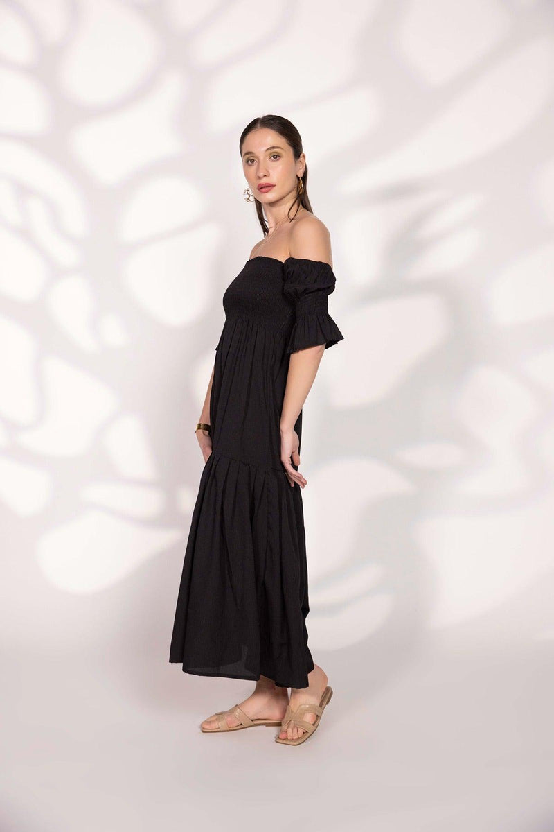 Black Smocked Midi