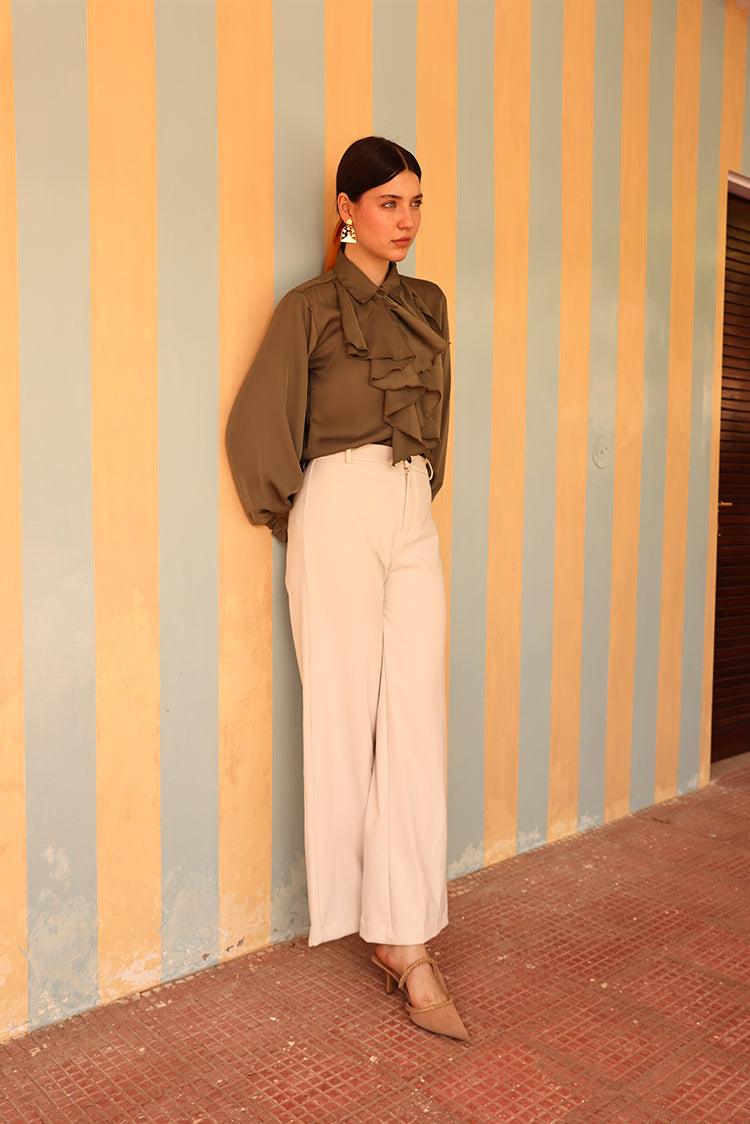 Olive Ruffle Shirt