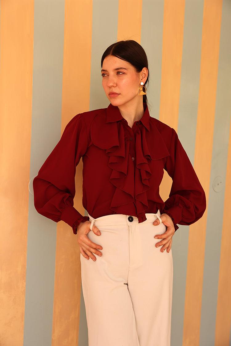 Plum Ruffle Shirt