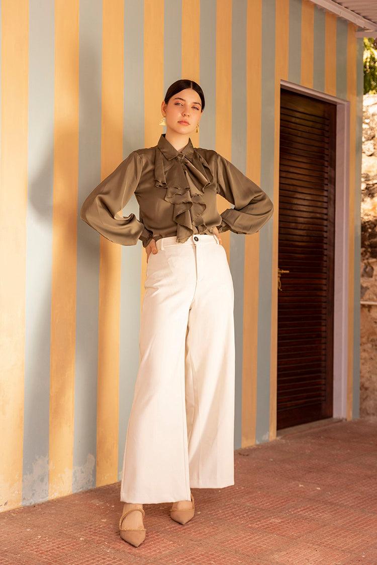 Olive Ruffle Shirt